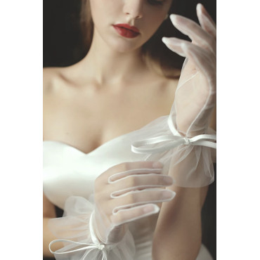 SATIN RIBBON BOW GLOVES